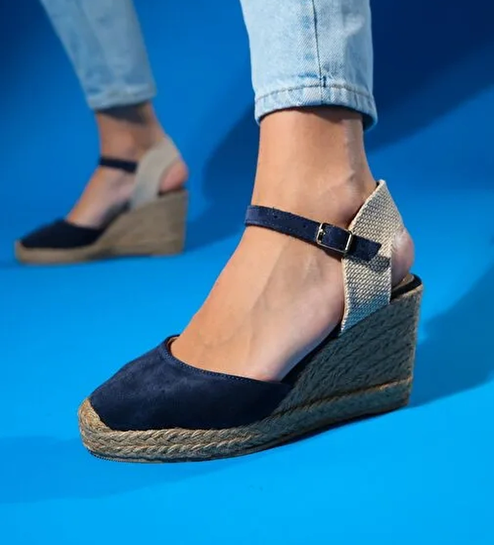 SİNTA Kot Mavi Süet Deri Kadın Topuklu Sandalet - Görsel 1