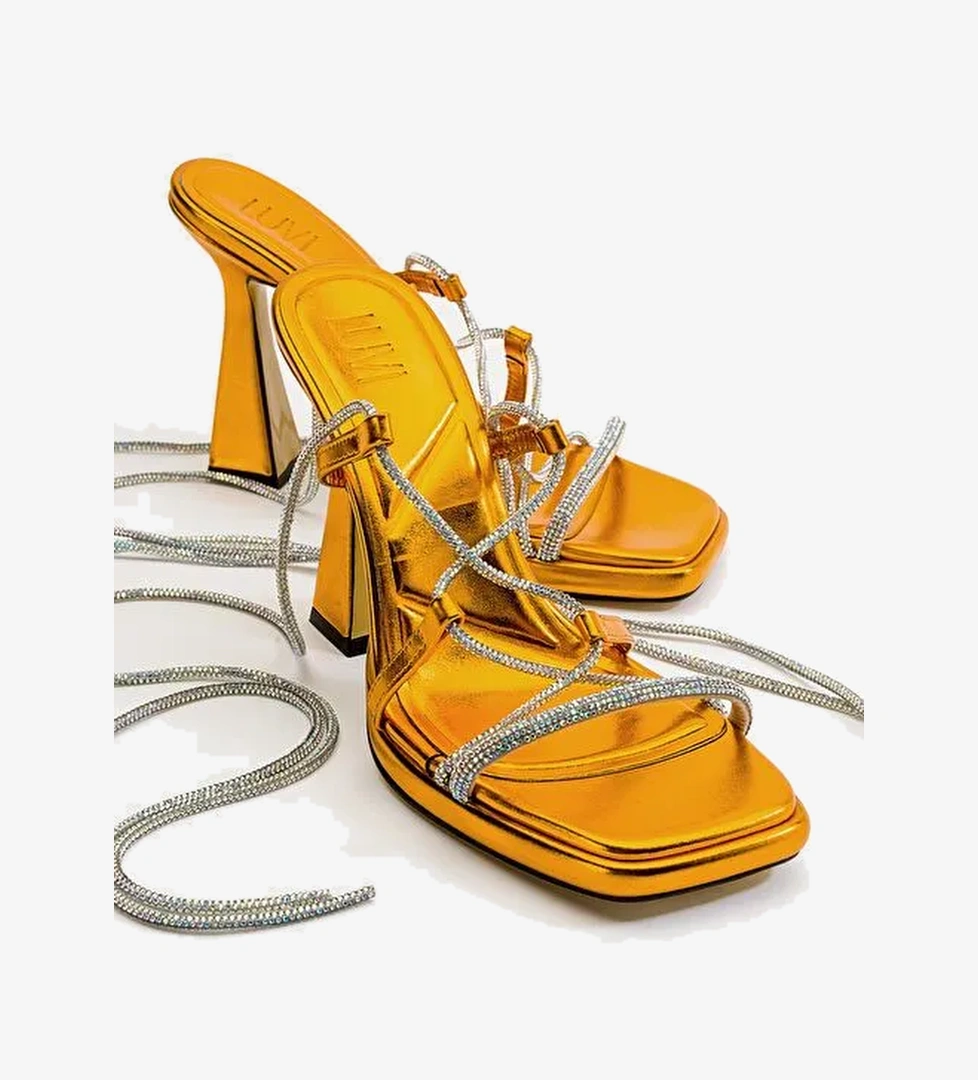 MEZZO Metalik Turuncu Kadın Topuklu Sandalet - Görsel 1