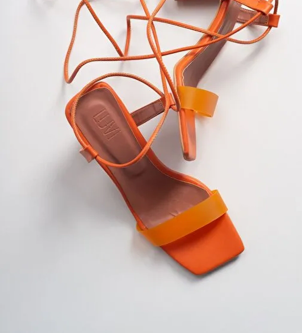 801 Turuncu Cilt Topuklu Kadın Sandalet - Görsel 1