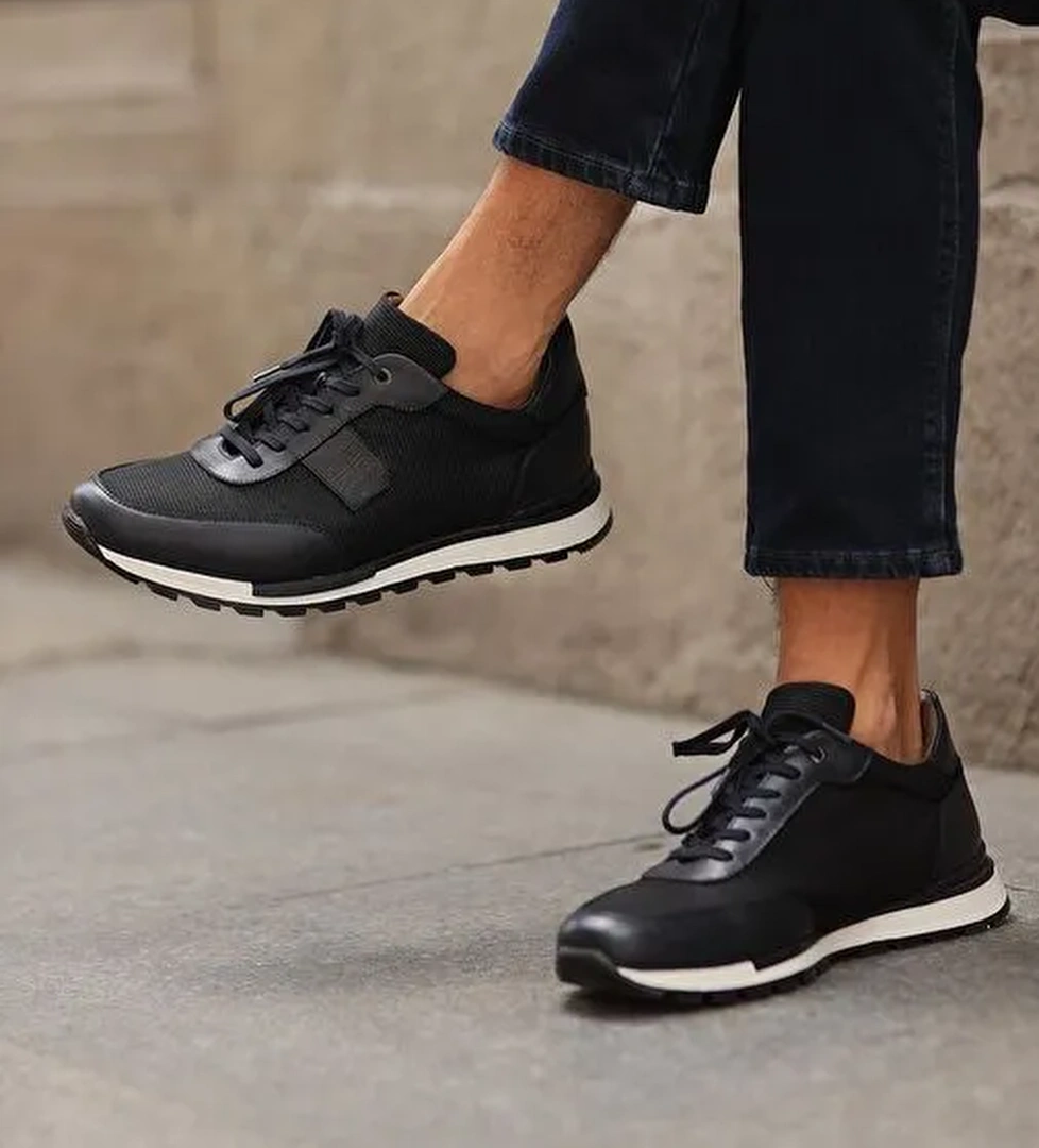 Hakiki Deri Lacivert Bağcıklı Erkek Spor Ayakkabı - Görsel 1