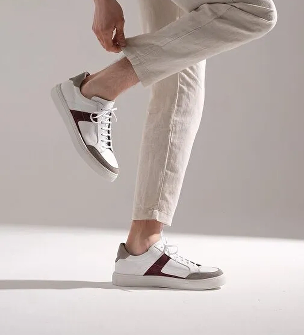 Cabani Ayakkabı Beyaz-Bordo Erkek Sneaker 121031R - Görsel 1