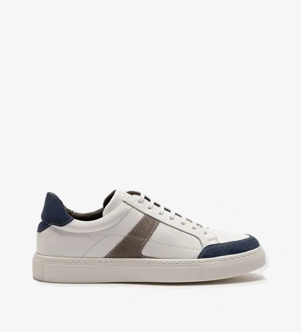 Hakiki Deri Beyaz Bağcıklı Erkek Spor Ayakkabı - Görsel 1