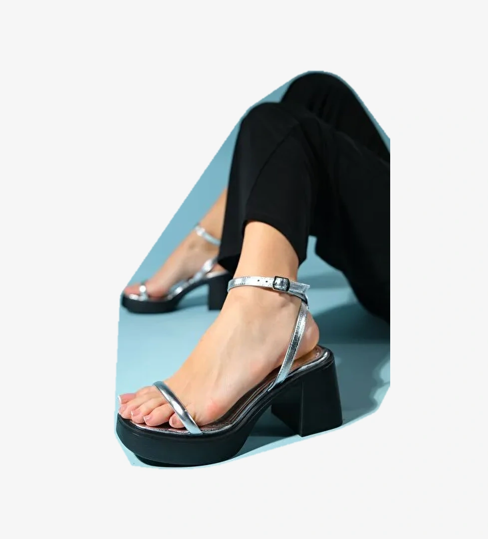 Luvi Shoes Gümüş Kadın Platform Topuklu Sandalet 16-247 - Görsel 1