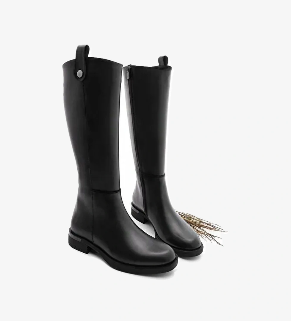 Kadın Günlük Çizme Dizaltı Fermuarlı Lindo Siyah - Görsel 1