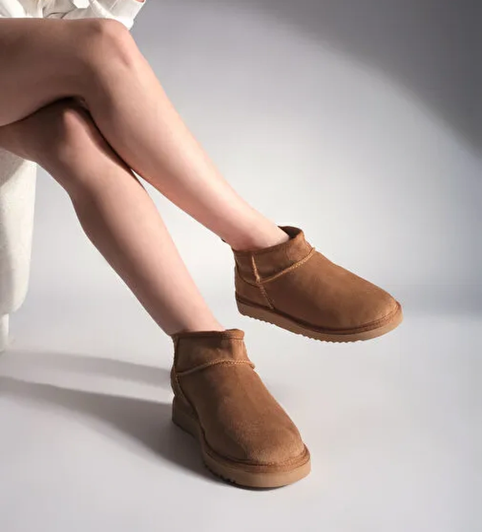 Kadın İçi Kürklü Günlük Bot Pasep Taba Süet - Görsel 1