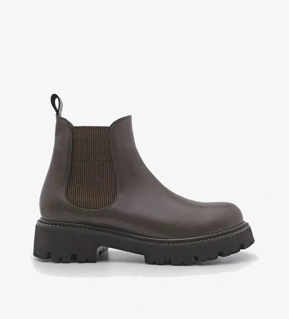 Kadın Çift Yüzlü Lastikli Tırtıklı Taban Chelsea Günlük Bot Sarfen Kahve - Görsel 1