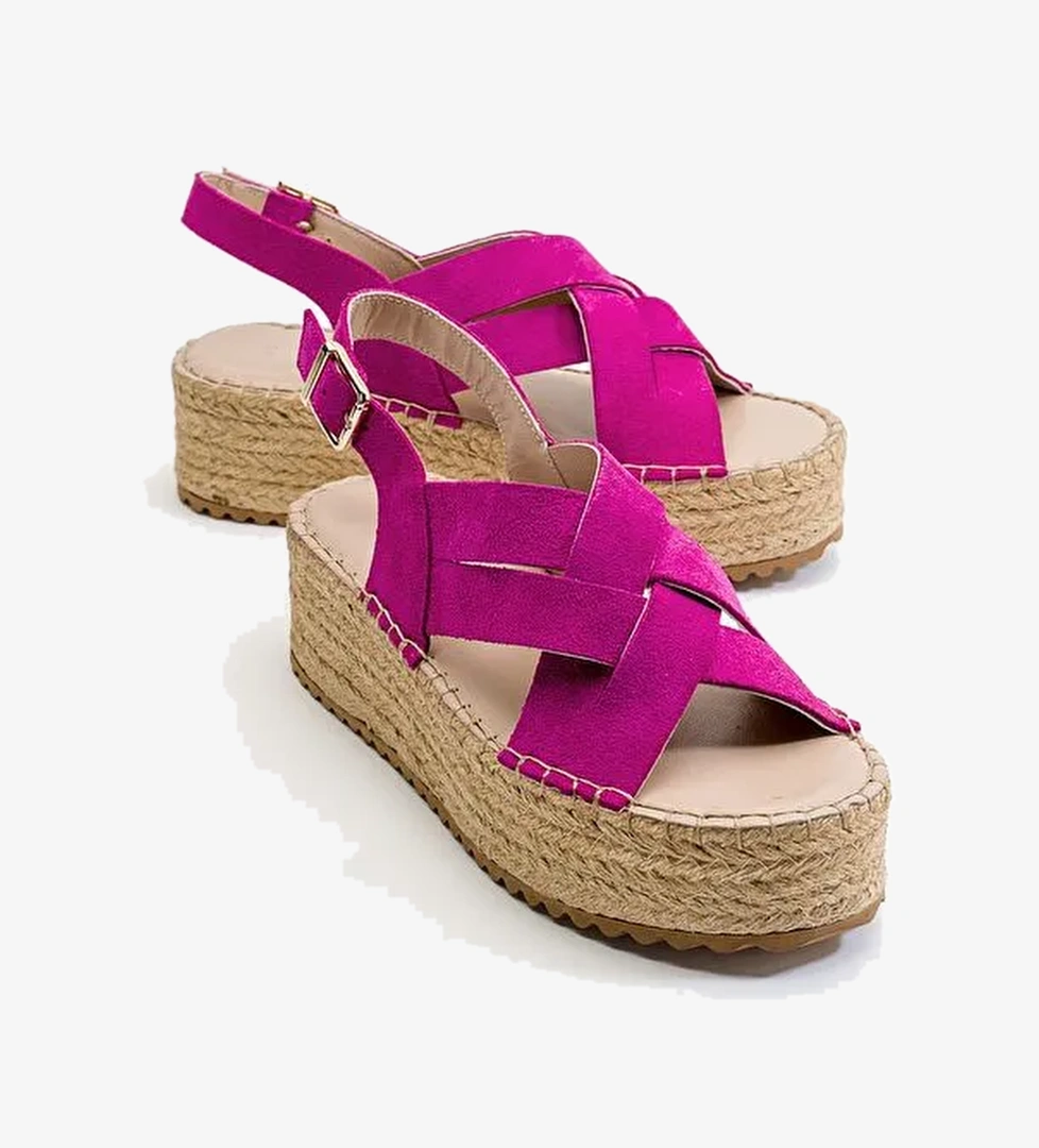 LONTANO Fuşya Süet Hakiki Deri Kadın Sandalet - Görsel 1