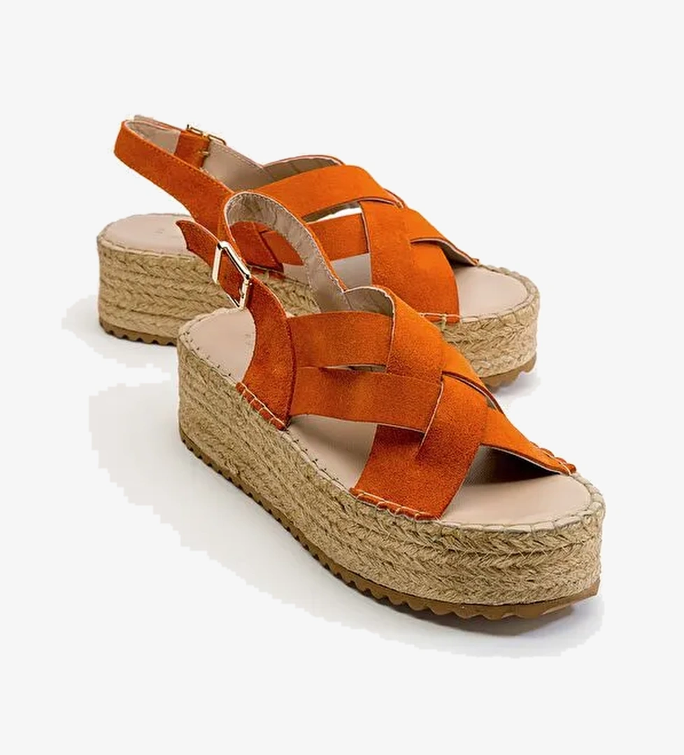 LONTANO Turuncu Süet Hakiki Deri Kadın Sandalet - Görsel 1