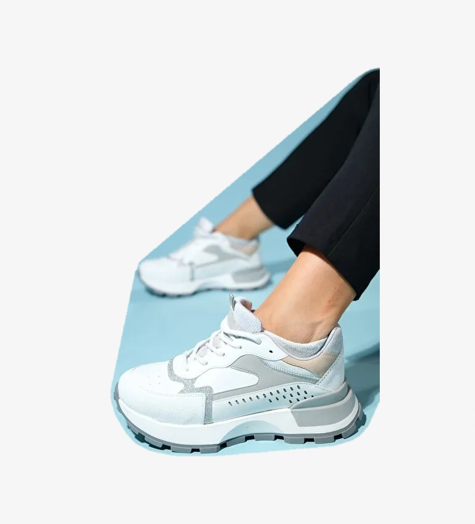 BLAJ Beyaz Gri Kadın Spor Ayakkabı - Görsel 1