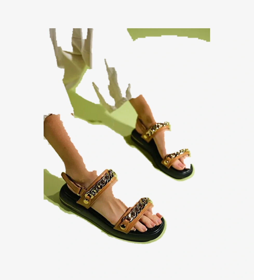 Luvi Shoes Siyah-Sarı Kadın Sandalet 25-1056 - Görsel 1