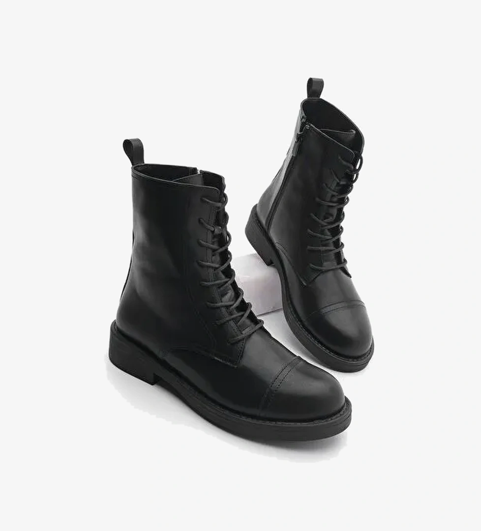 Kadın Bağcıklı Yandan Fermuarlı Günlük Postal Bot Sirus Siyah - Görsel 1