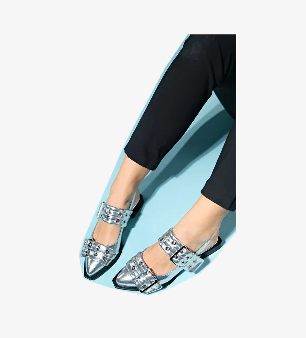 PALOMA Gümüş Cilt Gümüş Tokalı Kadın Sandalet - Görsel 1