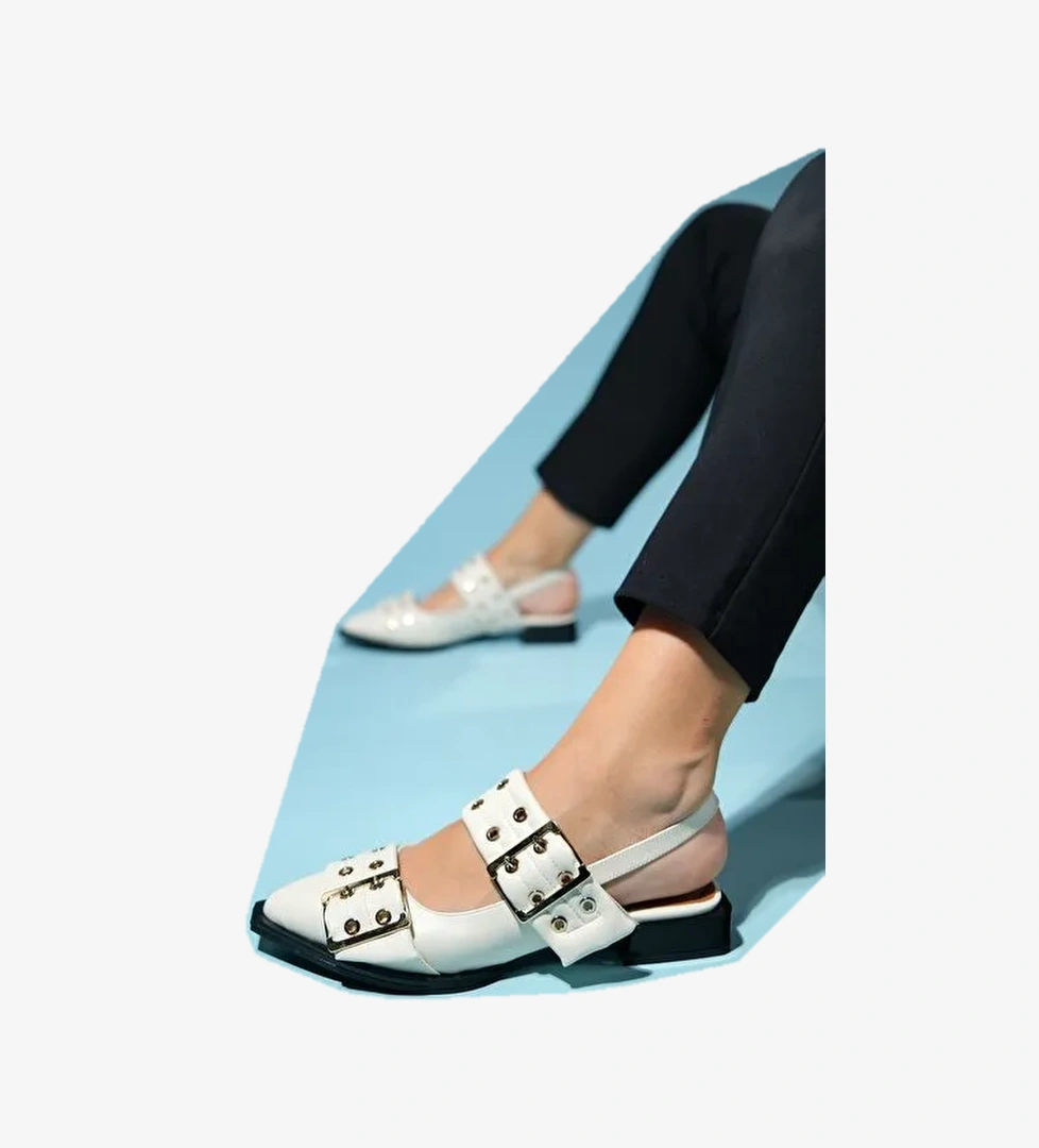 PALOMA Ekru Cilt Altın Tokalı Kadın Sandalet - Görsel 1