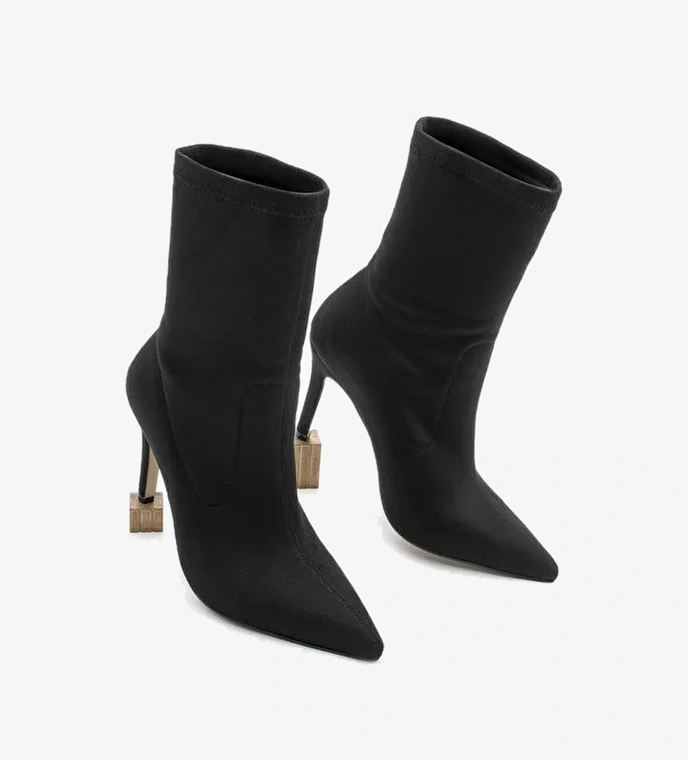 Kadın Sivri Burun Fermuarsız Streç Süet Topuklu Bot Pesina Siyah - Görsel 1