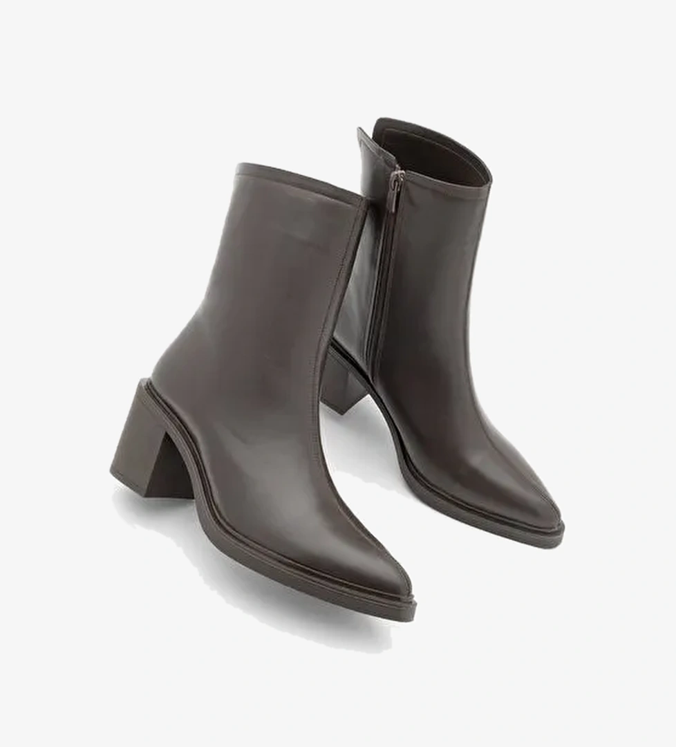 Kadın Yandan Fermuarlı Dikiş Detaylı Günlük Topuklu Bot Lakos Kahve - Görsel 1