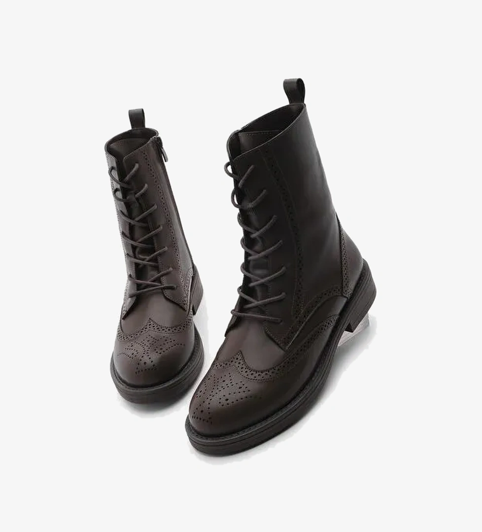 Kadın Bağcıklı Ve Fermuarlı Çiftyüz Günlük Postal Bot Lidan Kahve - Görsel 1