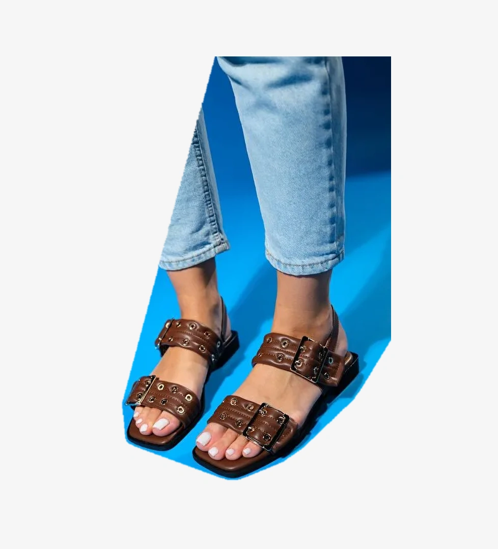 Luvi Shoes Siyah-Sarı Kadın Sandalet 25-002 - Görsel 1