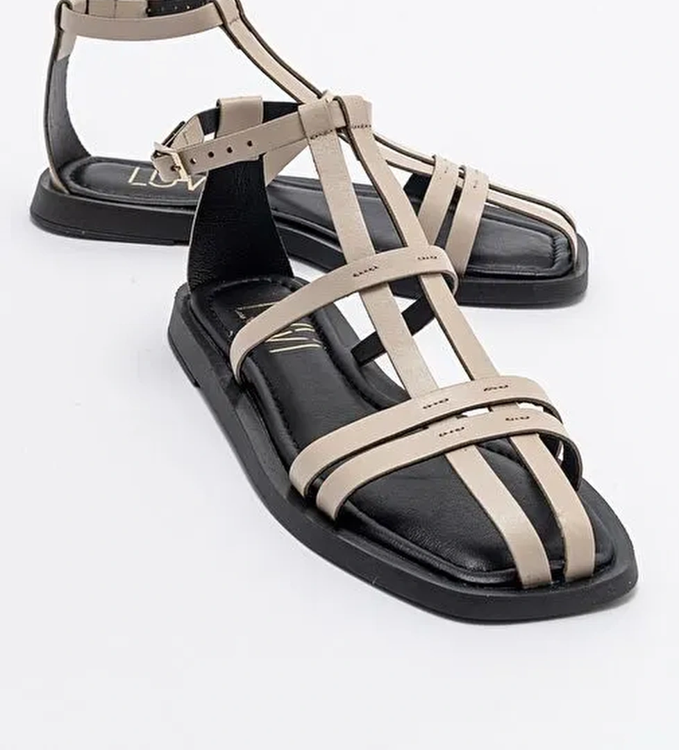 Luvi Shoes Siyah Kadın Deri Sandalet 44-183 - Görsel 1