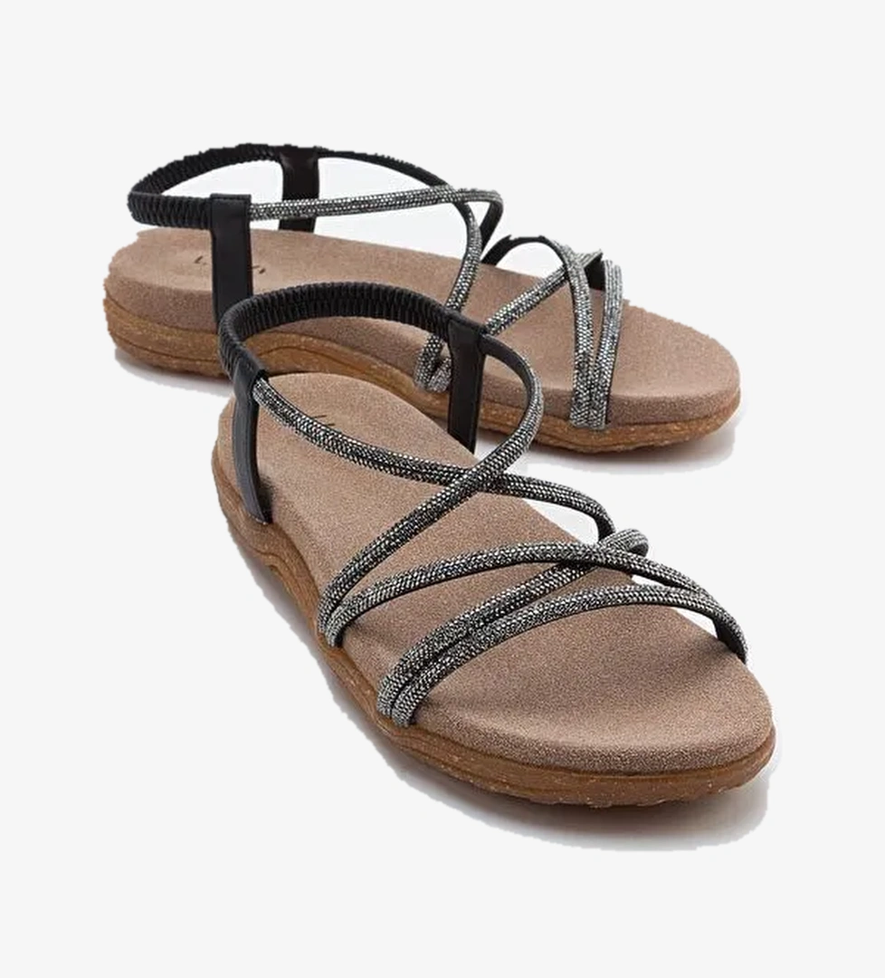 EVER Siyah Taşlı Kadın Sandalet - Görsel 1