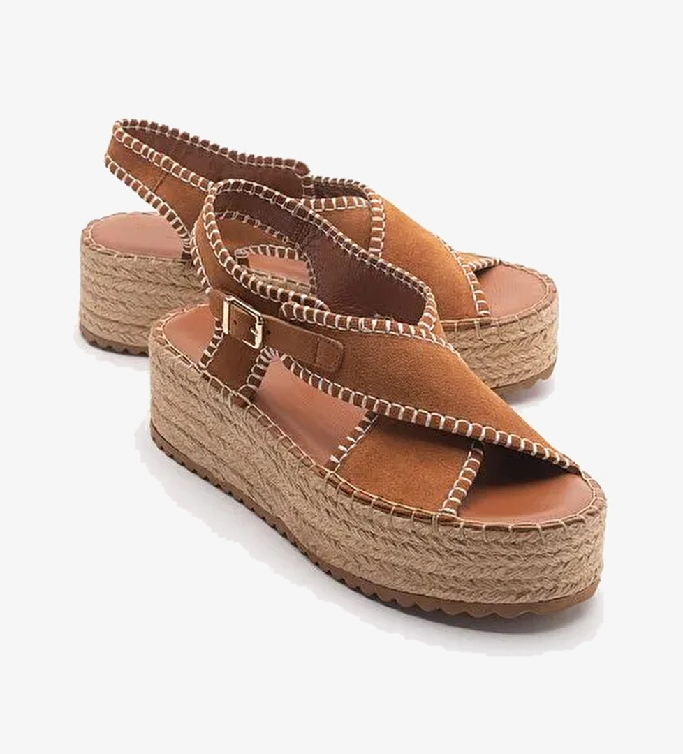 BELLEZZA Taba Süet Hakiki Deri Kadın Sandalet - Görsel 1