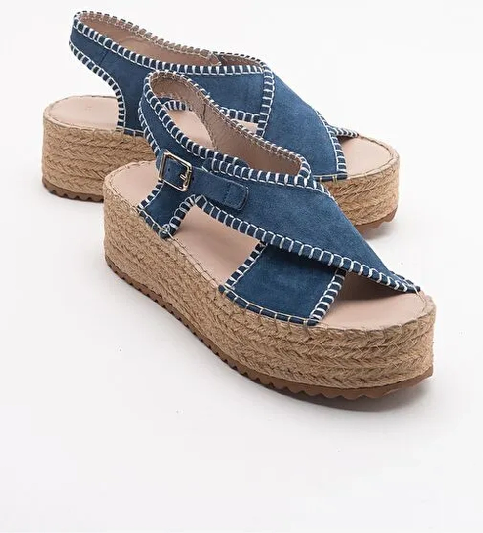 BELLEZZA Kot Mavi Süet Hakiki Deri Kadın Sandalet - Görsel 1
