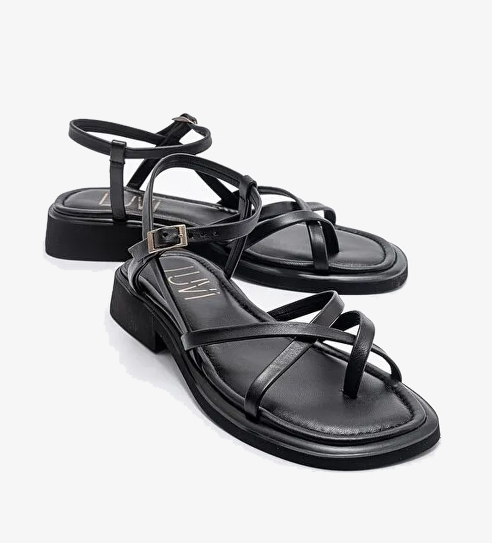 Luvi Shoes Siyah Kadın Deri Sandalet 44-55 - Görsel 1
