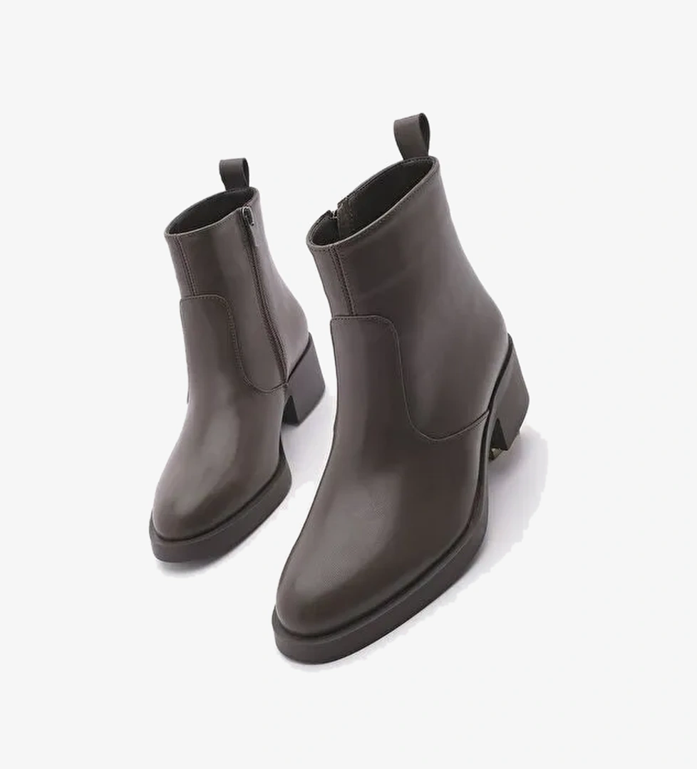 Kadın Fermuarlı Günlük Bot Gontre Kahve - Görsel 1