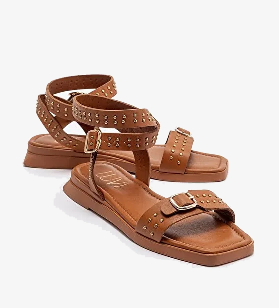 CARRİL Taba Hakiki Deri Troklu Kadın Sandalet - Görsel 1