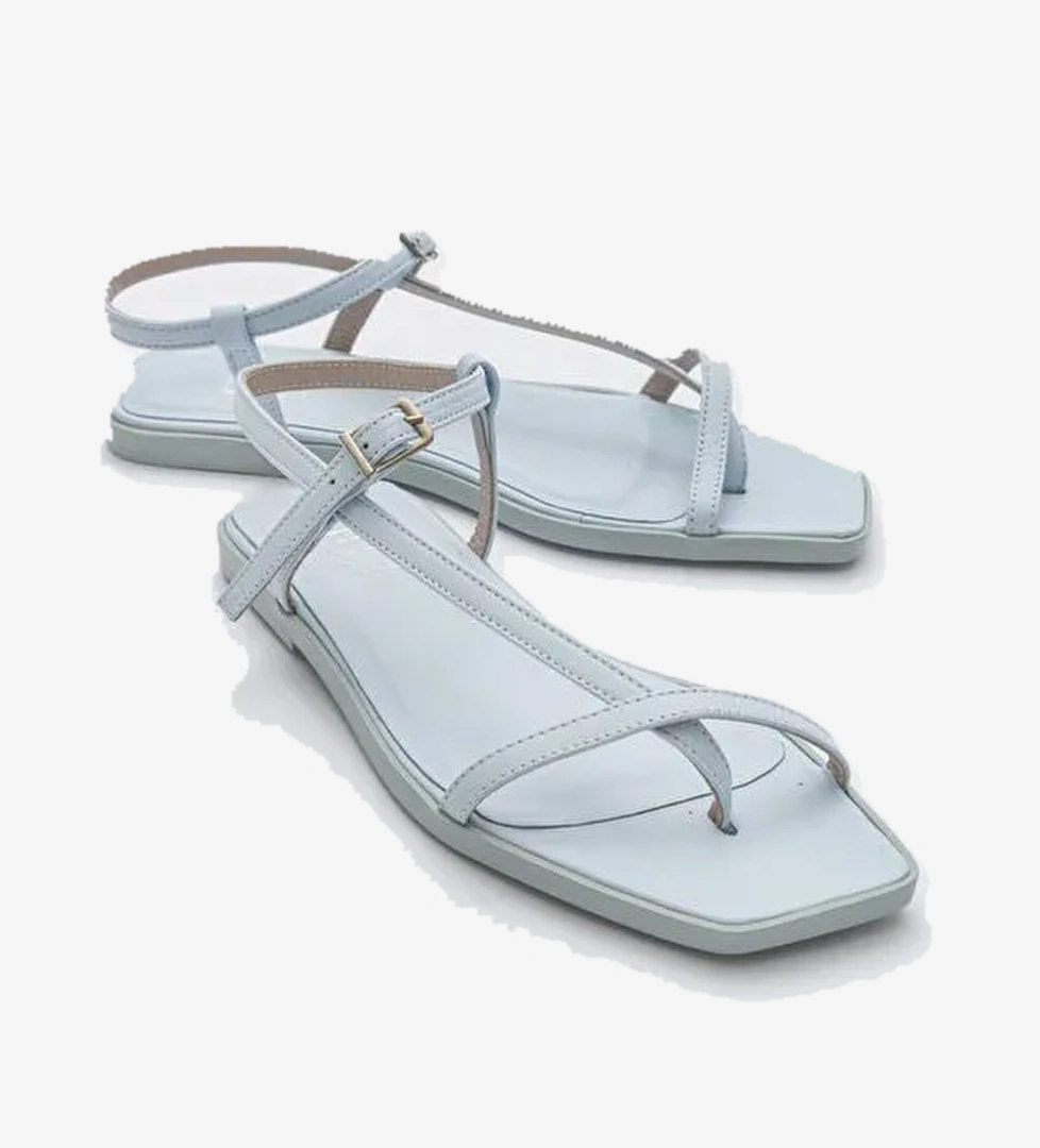 TALES Bebe Mavi Cilt Hakiki Deri Kadın Sandalet - Görsel 1