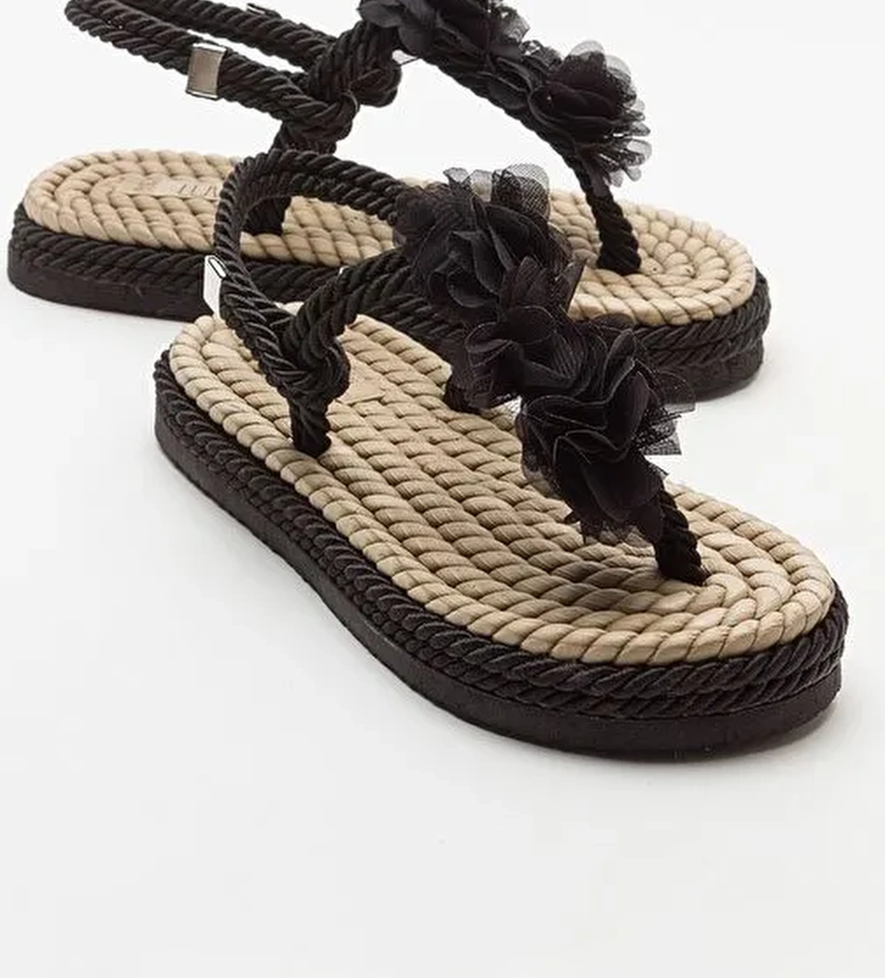 SANTRA Siyah Kadın Parmak Arası İpli Sandalet - Görsel 1