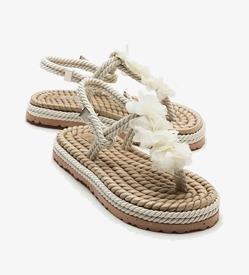 SANTRA Bej Kadın Parmak Arası İpli Sandalet - Görsel 1