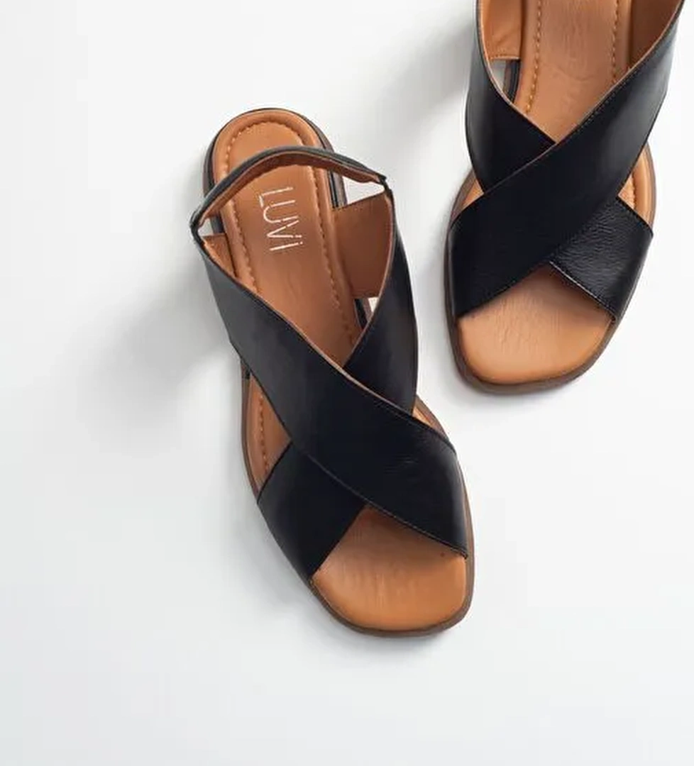 Luvi Shoes Siyah Kadın Deri Sandalet 14-706 - Görsel 1