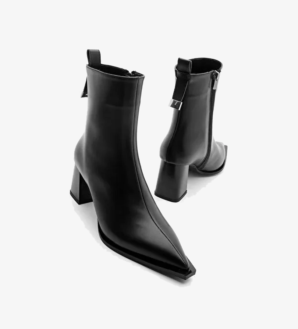 Kadın Sivri Burun Kalın Ökçe Topuklu Bot Sofen Siyah - Görsel 1