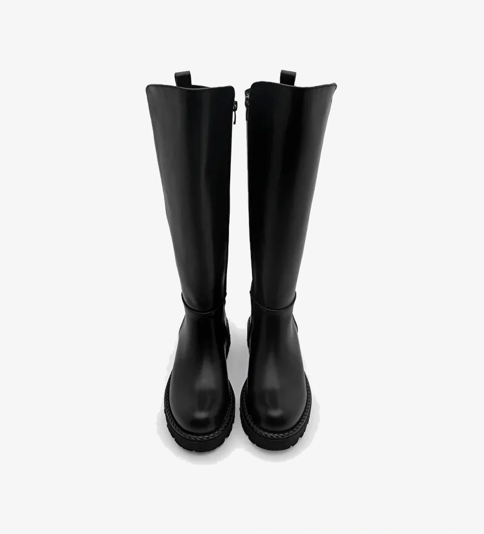 Kadın Günlük Çizme Lastikli Streç Dizaltı Verilas Siyah - Görsel 1