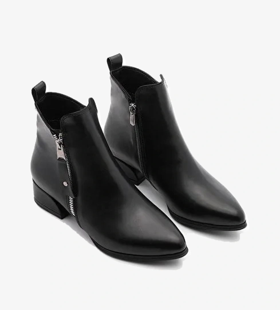 Kadın Topuklu Bot&Bootie Sivri Burun Fermuarlı Günlük Klasik Bot Avore Siyah - Görsel 1