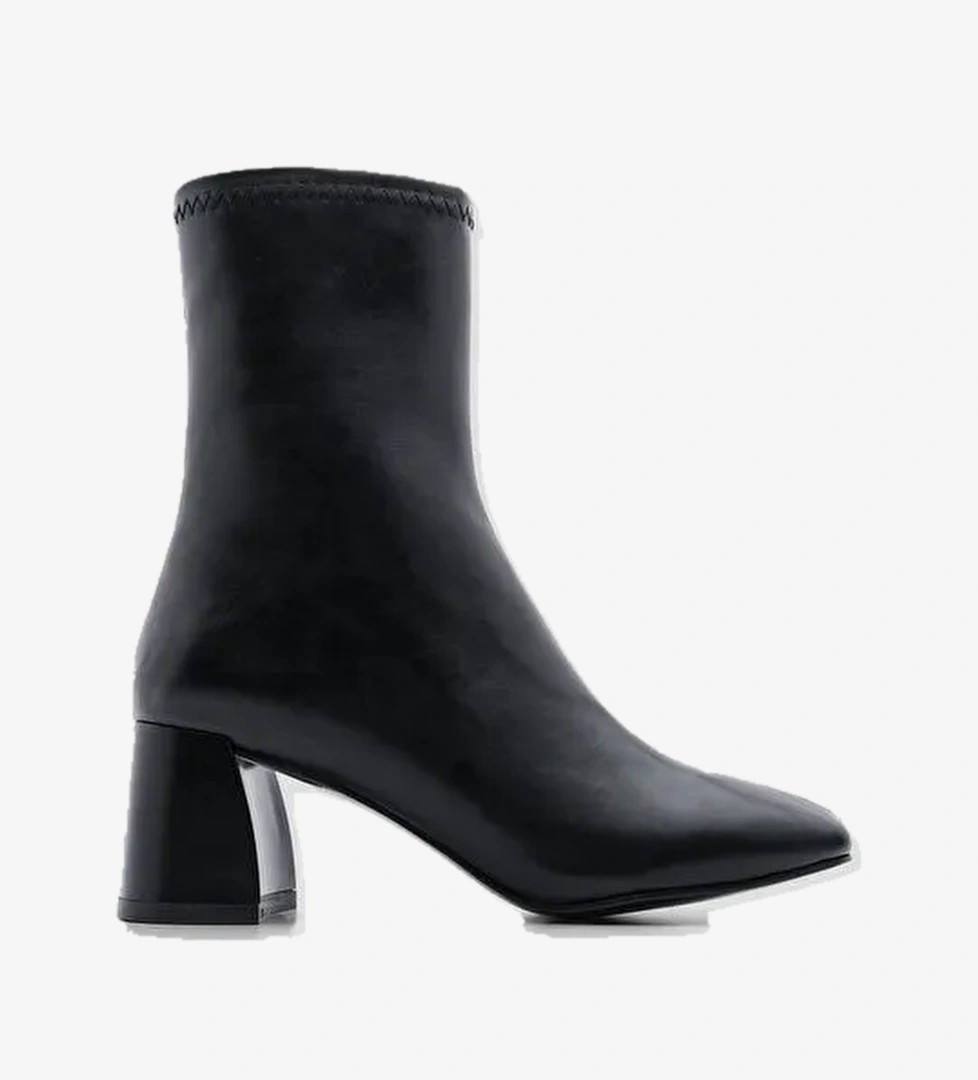 Kadın Topuklu Bot Küt Burun Fermuarlı Nonas Siyah - Görsel 1