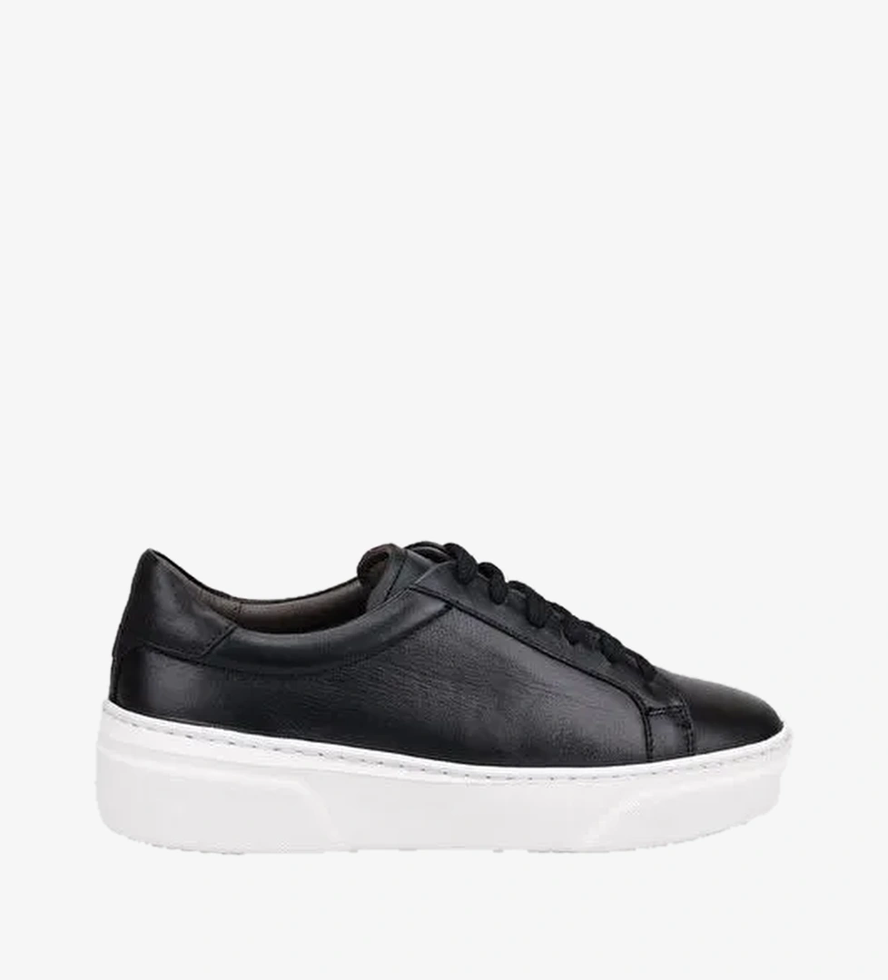 %100 Hakiki Deri Siyah Bağcıklı Kadın Spor Ayakkabı - Görsel 1