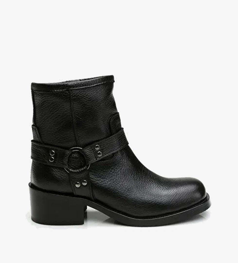Hakiki Deri Siyah Kadın Western Topuklu Bot - Görsel 1