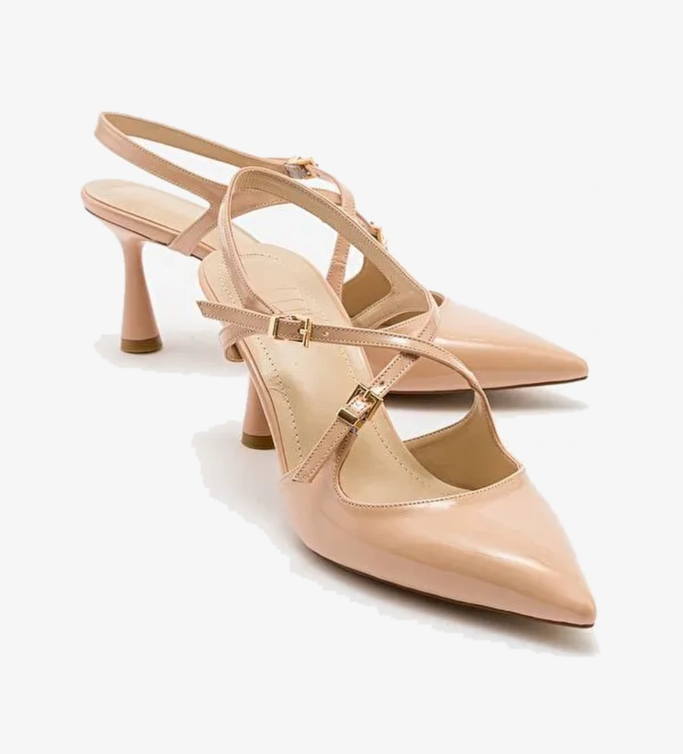 COJE Bej Rugan Kadın Sivri Burun İnce Topuklu Ayakkabı - Görsel 1