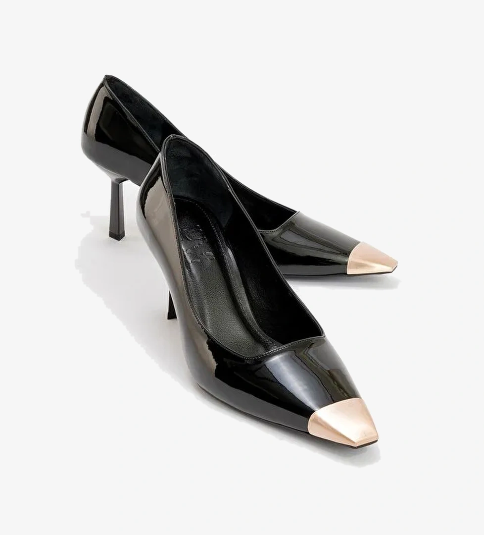 MOANDA Siyah Rugan Kadın İnce Topuklu Ayakkabı - Görsel 1