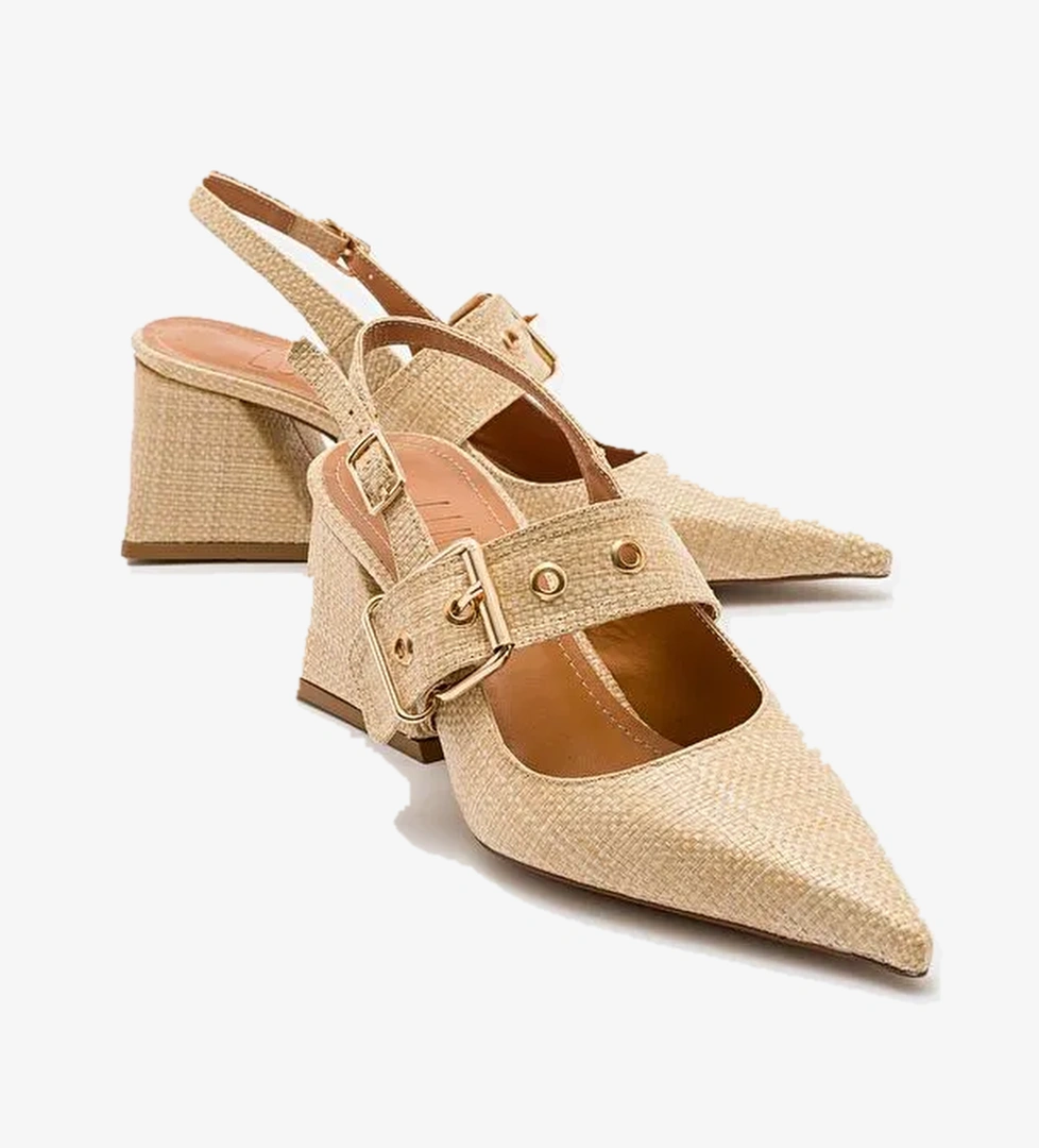 Luvi Shoes Bej Kadın Hasır Topuklu Ayakkabı 71-4042 - Görsel 1