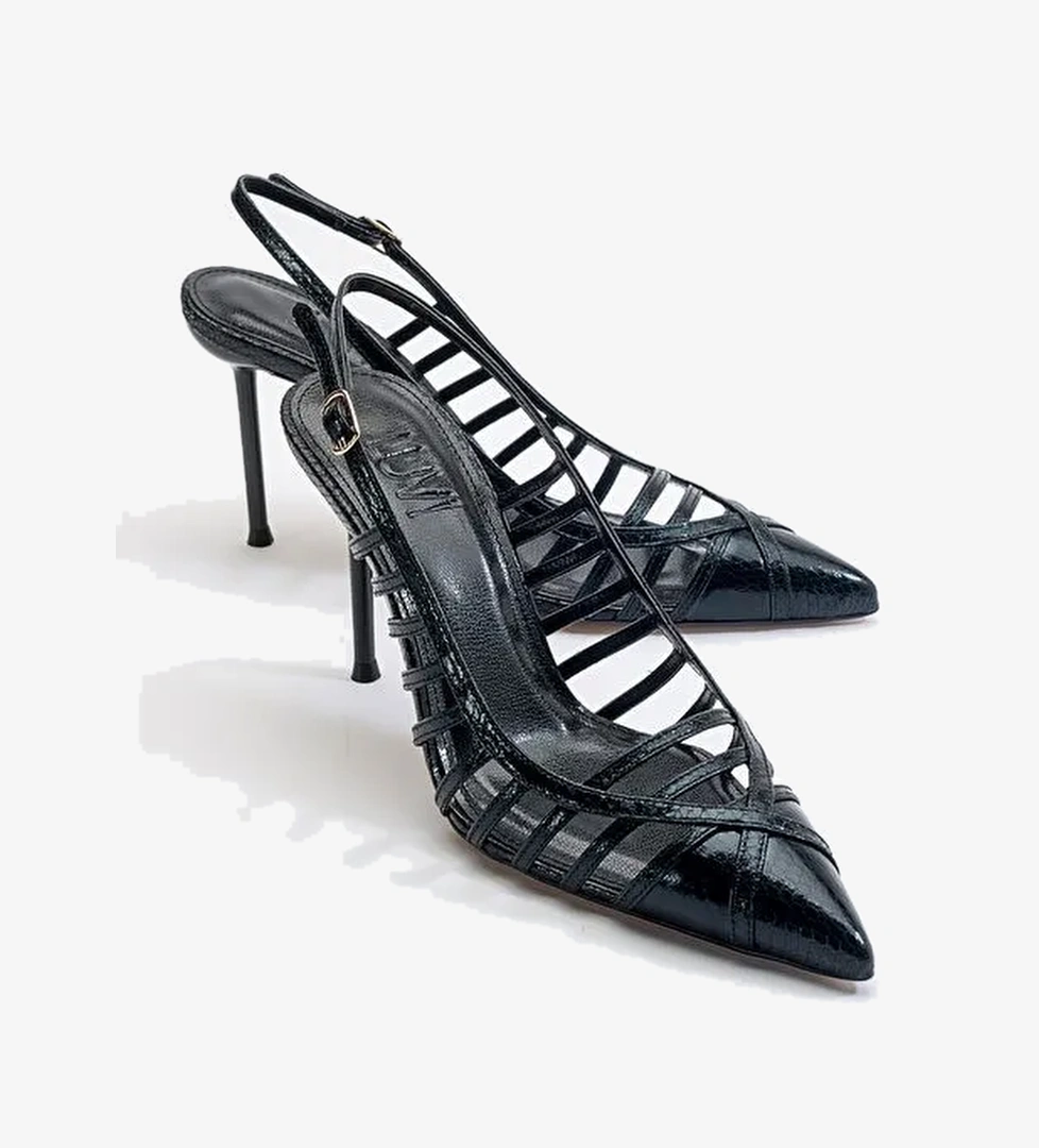 GESTO Siyah Desenli Kadın Topuklu Ayakkabı - Görsel 1