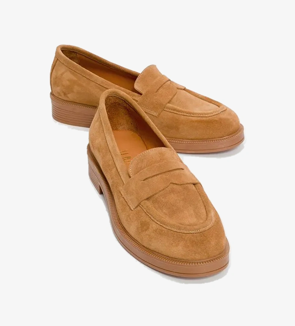 PLİNE Toprak Süet Hakiki Deri Kadın Loafer AyakkabI - Görsel 1