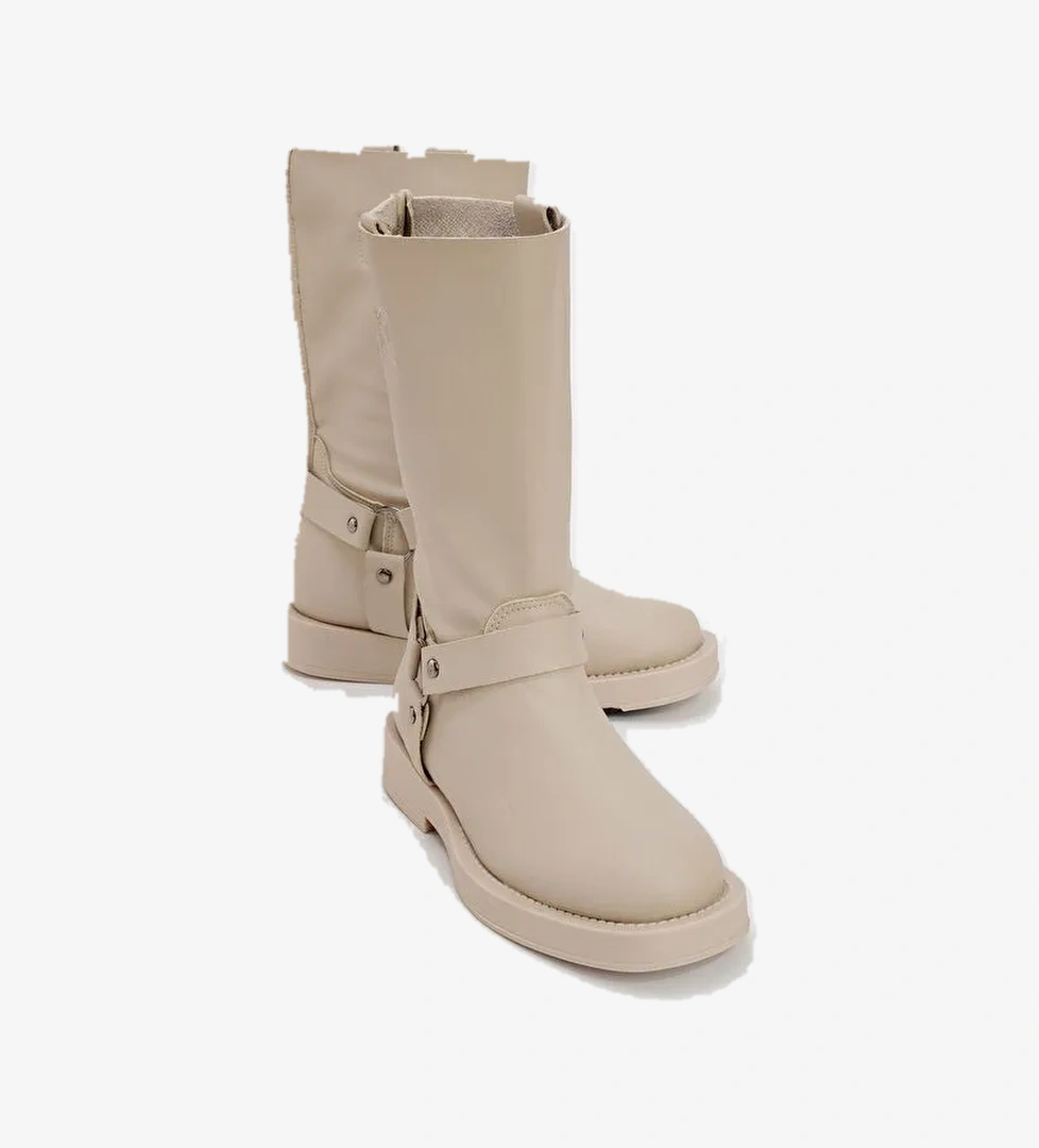 SOLVA Bej Cilt Kadın Binici Bot - Görsel 1