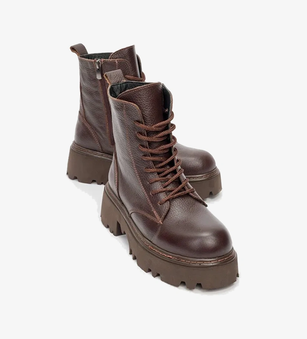 LORETA Kahve Hakiki Deri Kadın Postal Bot - Görsel 1