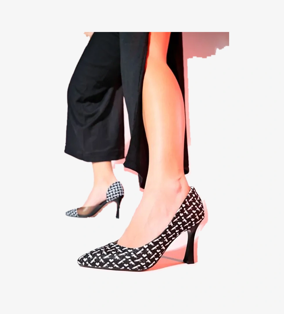 Luvi Shoes Siyah-Beyaz Kadın Stiletto 101-654