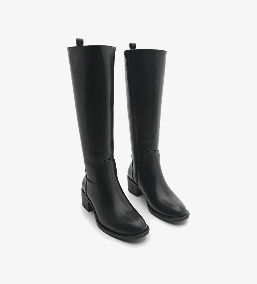 Kadın Yandan Fermuarlı Topuklu Çizme Levarin Siyah - Görsel 1