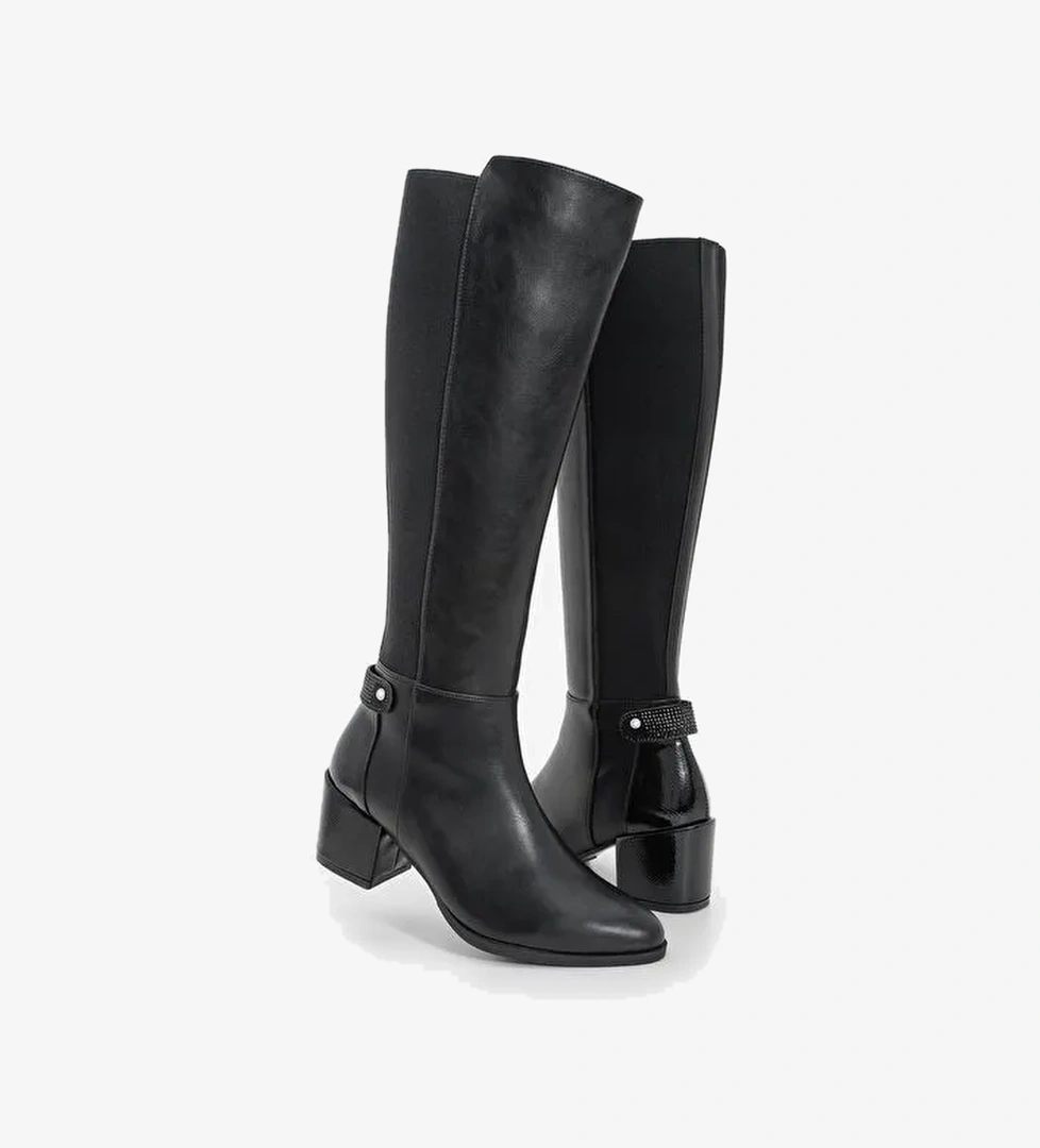 Kadın Fermuarlı Günlük Klasik Topuklu Çizme Aret Siyah - Görsel 1