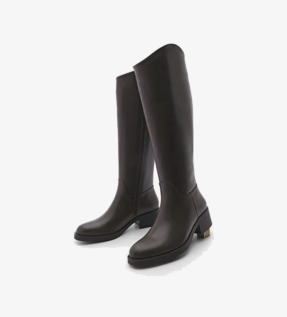 Kadın Dizaltı Fermuarlı Günlük Çizme Maypos Kahve - Görsel 1