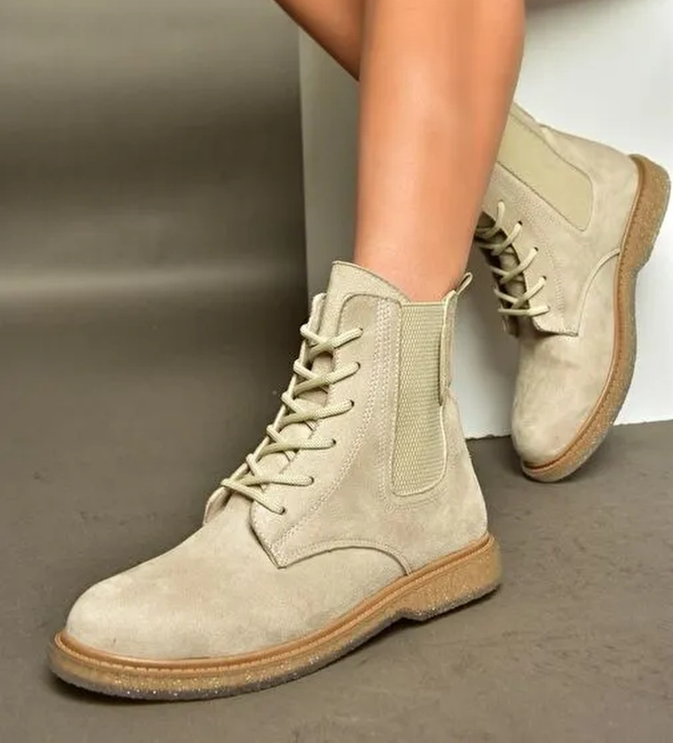 R374961902 Bej Süet Yanı Lastikli Klasik Kadın Bot - Görsel 1